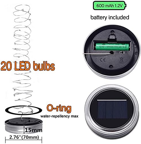 SunKite Solar Mason Jar Lights, 8 Pack 20 LED Waterproof Fairy Firefly Jar Lids - Image 8