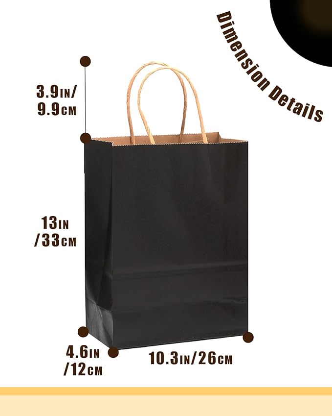 qiqee 50-Packs Black Paper Gift Bags - Image 5