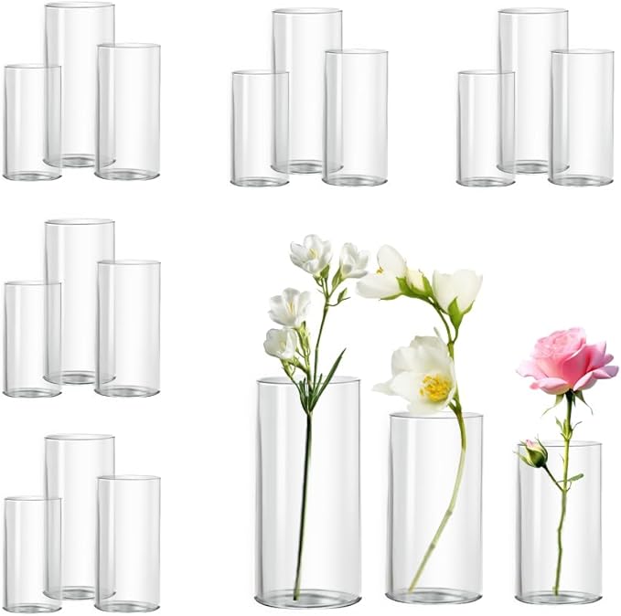 Glass Cylinder Vase Set of 18 for Centerpieces, 6 inch Tall Clear Vase Bulk by Zomiol