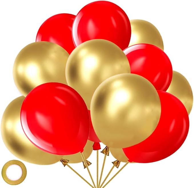 Red and Gold Balloons, 70 Pack 12 inch Metallic Gold and Helium Matte Red by LuhcXbs