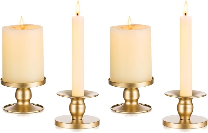Candle Holders for Pillar Candles, Romadedi Gold Pillar & Taper Candle Holder by ROMADEDI