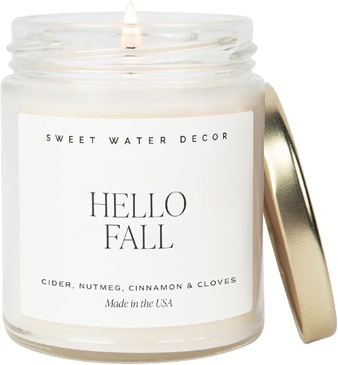 Sweet Water Decor Hello Fall Candle | Cinnamon, and Clove Autumn Scented Soy by SweetWaterDecor