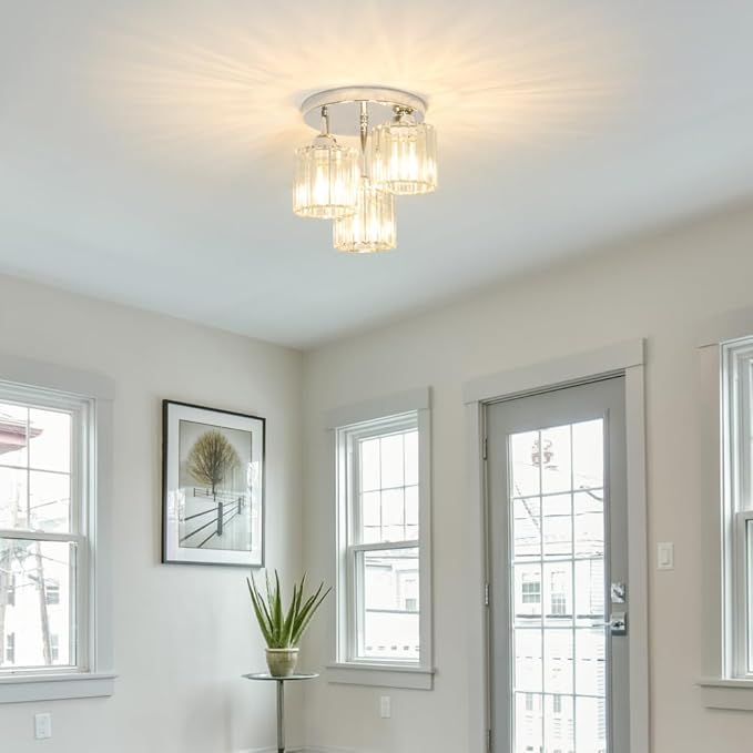 Crystal Ceiling Light Fixture, Chrome Semi Flush Mount Ceiling Light Fixture - Image 2