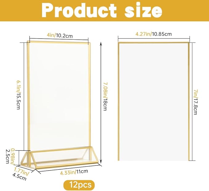 12 Pack Gold Acrylic Sign Holder 4 x 6 inch, Double Sided Gold Picture Frame - Image 2