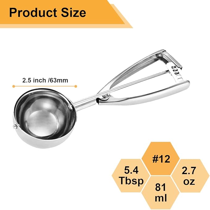 Large Cookie Scoop 5.4 Tablespoon, Size #12 Cookie Dough Scoop, 2.7 OZ Cookie - Image 2