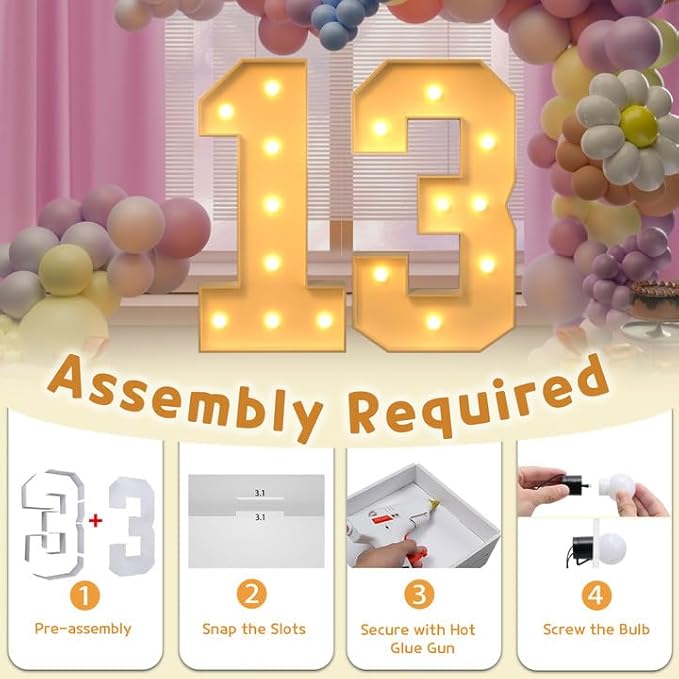 Imprsv 3FT Light Up Numbers, Marquee 13th Birthday Decorations - Image 3