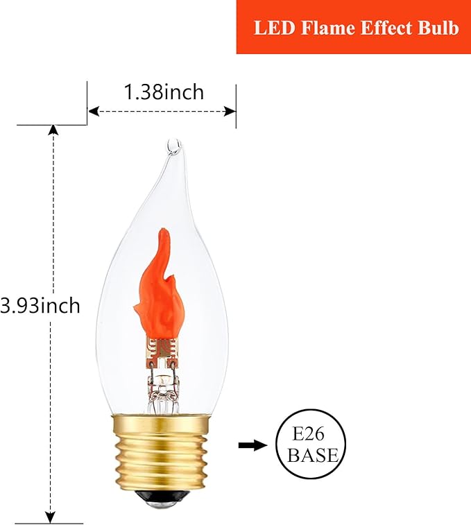 Flickering Light Bulbs E26 Flame Bulb, LED Fire Effect Flickering Small Flame - Image 2