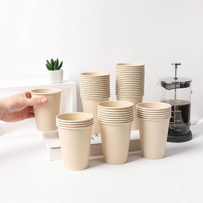 100 Count 12 oz Plant Fiber Disposable Light Brown Paper Coffee Cups, Hot Coffee - Image 5