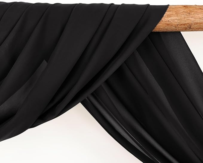Wedding Arch Draping Fabric 2 Panels 30'' x 18FT Black Sheer Chiffon Arch - Image 3