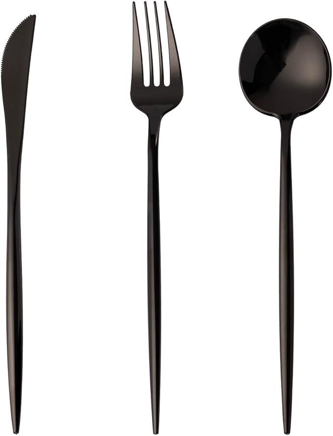 180PCS Black Plastic Silverware, Heavy Duty Disposable Utensils Include 60 Forks by FabulousParty