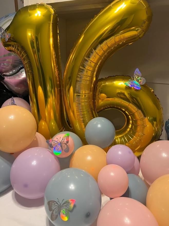 40 Inch Gold Mylar Foil Number 16 Birthday Balloon, Digital Balloons - Image 4