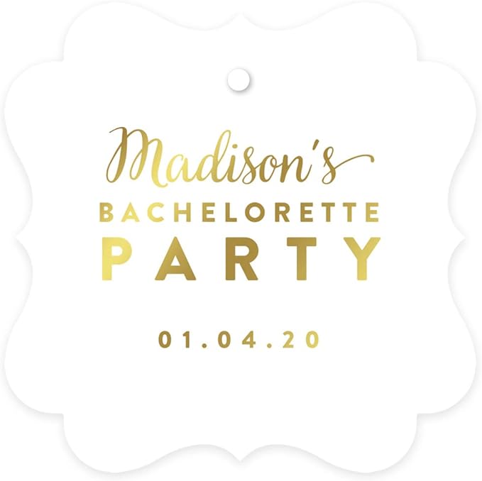 Andaz Press Personalized Fancy Frame Square Wedding Gift Tags, Metallic Gold Ink by AndazPress