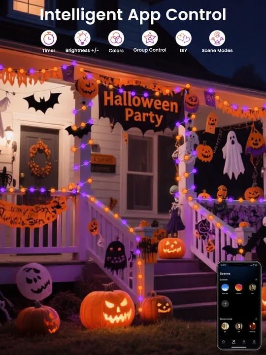 Smart Color Changing Halloween Lights, 33FT 66LED App Control RGB Globe String - Image 2