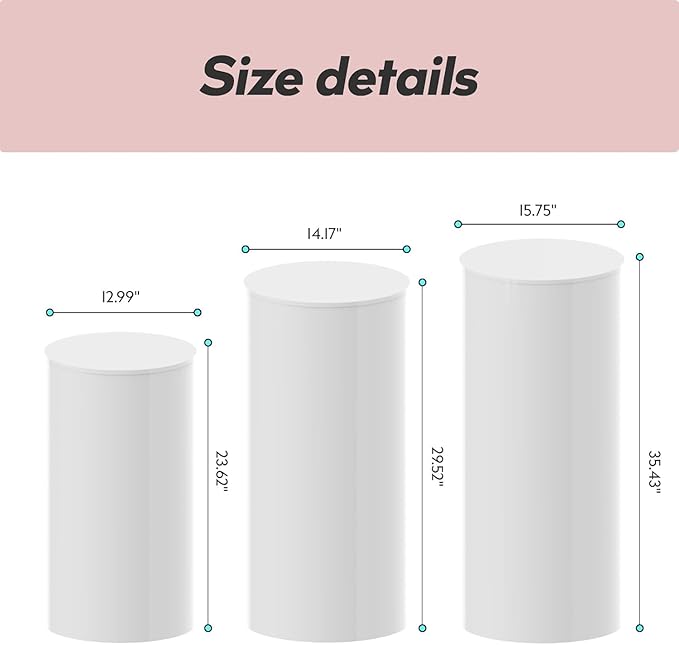 3PC Cylinder Pedestal for Party, Large White Cake Stand, Pedestal Display - Image 3