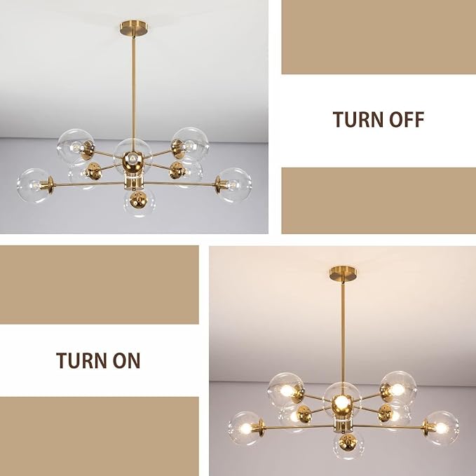 KCO Lighting Modern Sputnik Chandelier 8-Light Clear Glass Globe Ceiling - Image 8