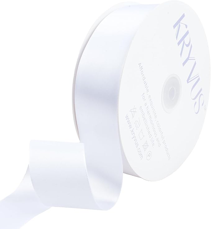 White Satin Ribbon 1-1/2 inch X Continuous 100 Yards, Single Face Polyester by Kryvusribbon