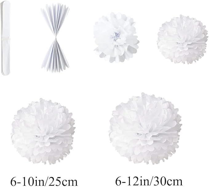 12pcs 10in 12in White Paper Pom Poms Tissue Paper Balls Wedding Party Flower - Image 2