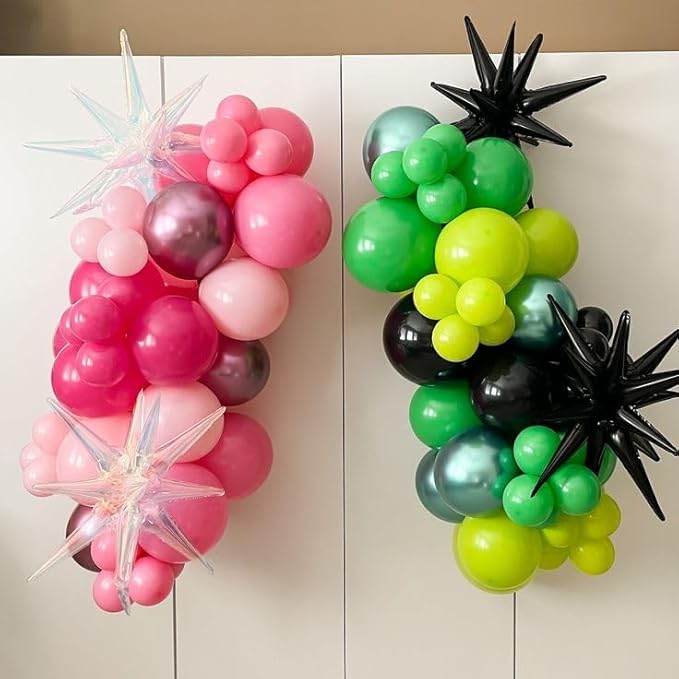 Black and Pink Green Balloons, 12 Inch Hot Pink Dark Light Green Black Latex - Image 5