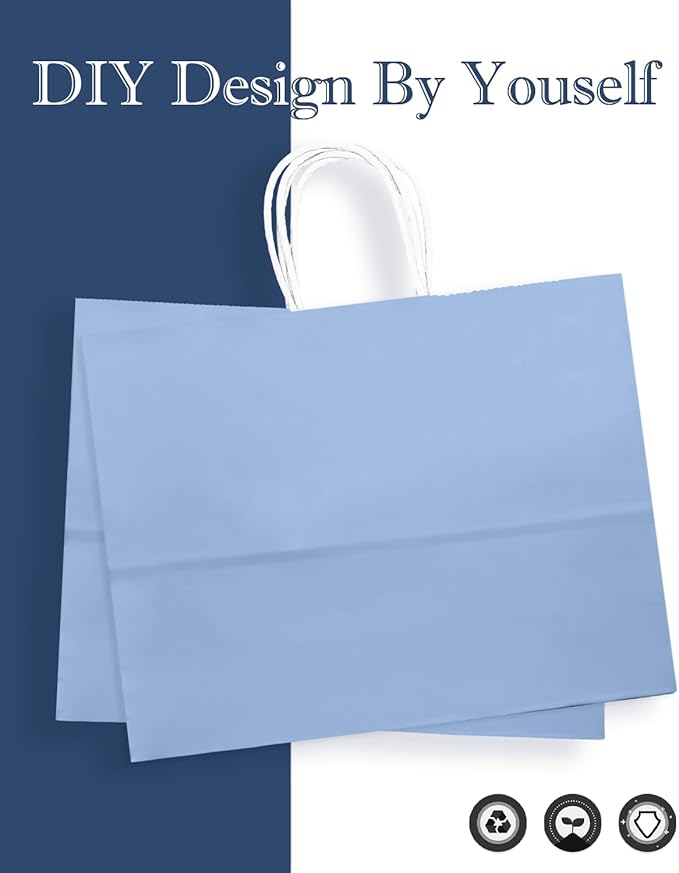 qiqee 50-Packs Light Blue Paper Gift Bags - Image 7