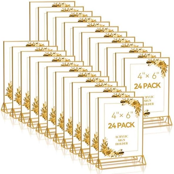 24 Pack Gold Acrylic Sign Holder, Picture Frames Wedding Double Sided Display by Adboros