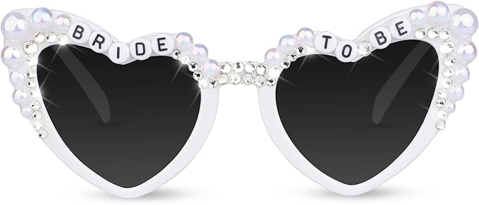 Bride Sunglasses for Bachelorette White Heart Glasses for Bride to Be Gift by Suwaoo