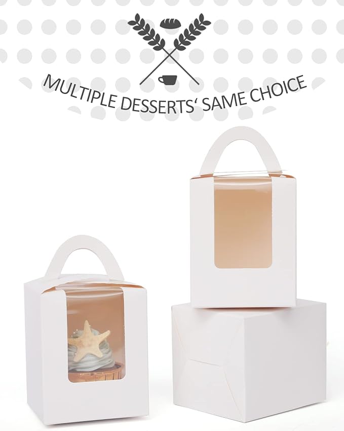 qiqee 100Packs Cupcake Boxes Individual Cupcake Holders Disposable White Single - Image 2