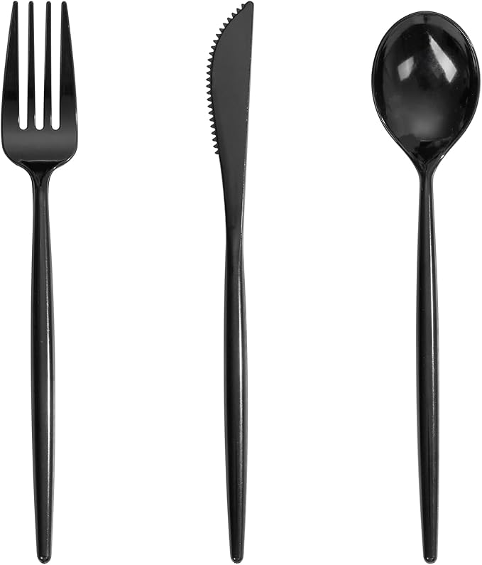 Supernal 360pcs Black Plastic Silverware Heavy Duty Black Plastic Utensils by supernal