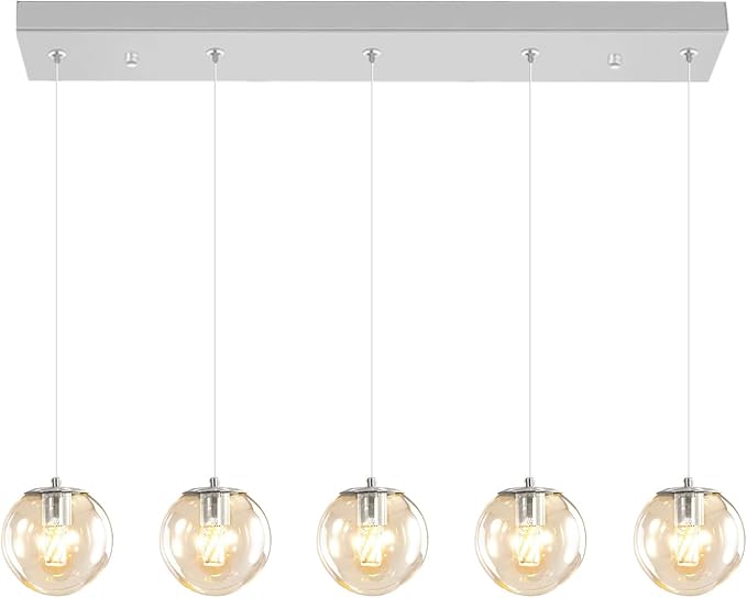 5-Lights Modern Rectangle Chandelier Globe Pendant Light, Chrome Linear Globe - Image 8