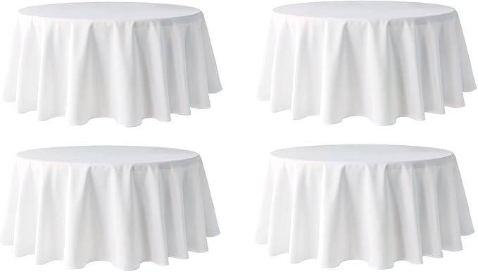 Pomp White 120" Inch Round Premium Polyester Tablecloth | Wrinkle + Stain by POMP