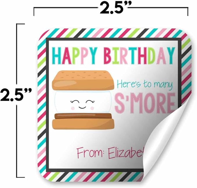 Custom & Personalized Many S'More Happy Birthday Gift Tag Sticker Labels - Image 3