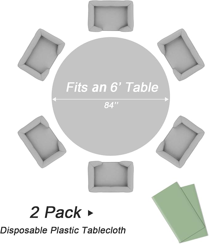 QIKSION Sage Green Round Tablecloth 2 Pack, 84 Inch Plastic Table Cover - Image 3