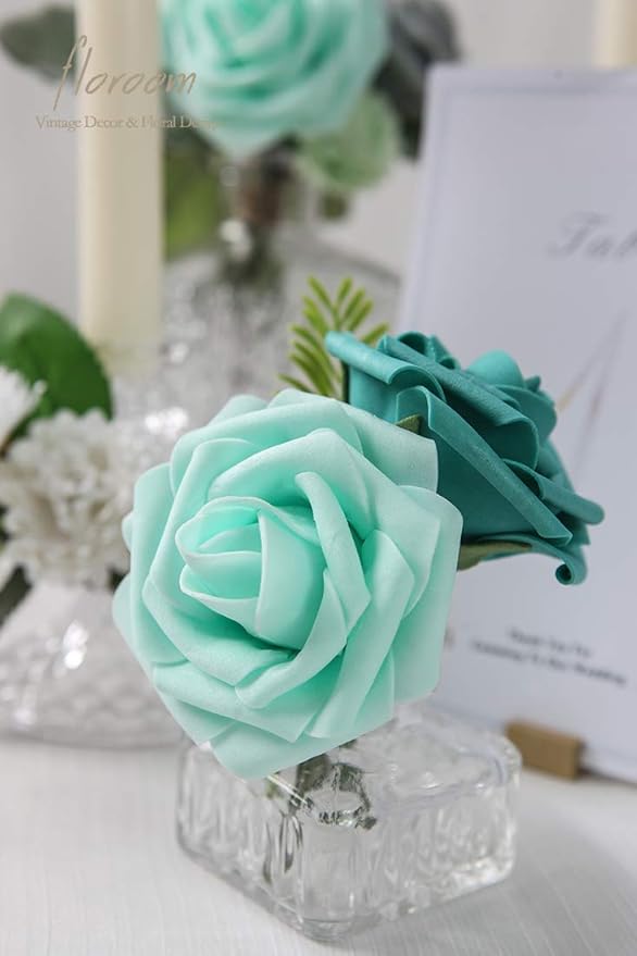 Floroom Artificial Flowers 25pcs Real Looking Robin's Egg Blue Foam Fake Roses - Image 4