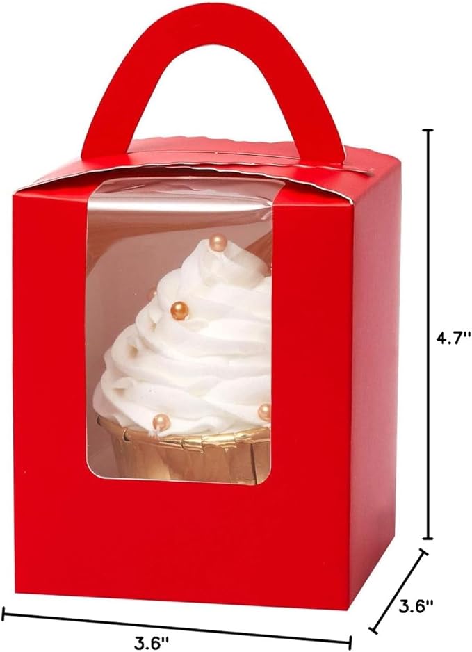 qiqee Red Cupcake Boxes Individual Cupcake Holders Disposable 50pcs Single - Image 5