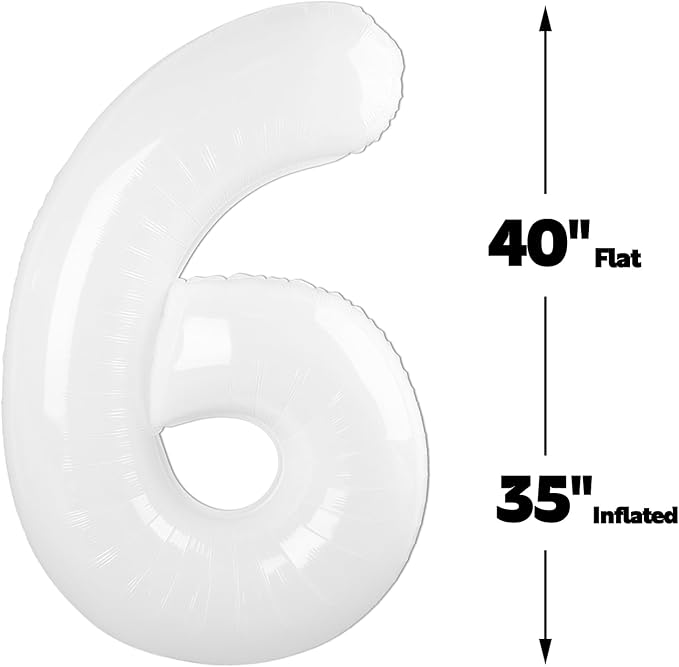 White 40 Inch Mylar Foil Number 6 Balloon, Birthday Digital Balloons - Image 2