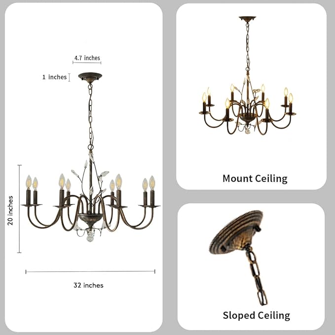 Farmhouse Crystal Chandelier, 32 Inch Modern Flower Branch Oil-Rubbed Bronze - Image 4