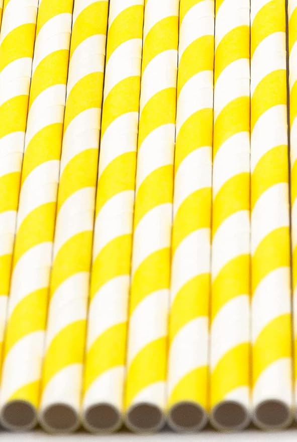 Pack of 900 Yellow Swirls Biodegradable 4-Ply Paper Drinking Straws - Image 3