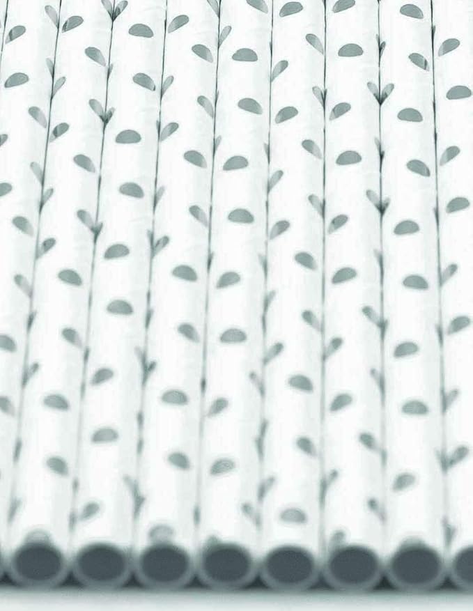 Pack of 150 Silver Polka Dot Foil Biodegradable 4-Ply Paper Drinking Straws - Image 3