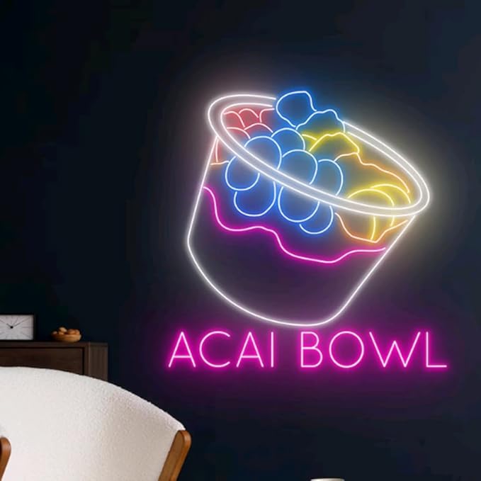 Acai Bowl Neon Sign, Acai Bowl LED Light, Acai Bowl Fruit Neon Light, Open Led by BELISAMA