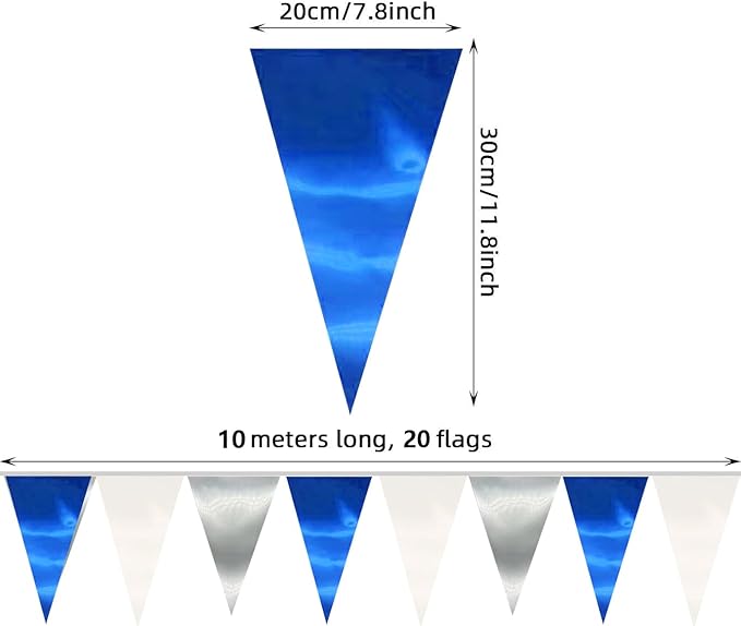 65FT Navy Blue White Silver Triangle Pennant Banner Flag Metallic Fabric - Image 2
