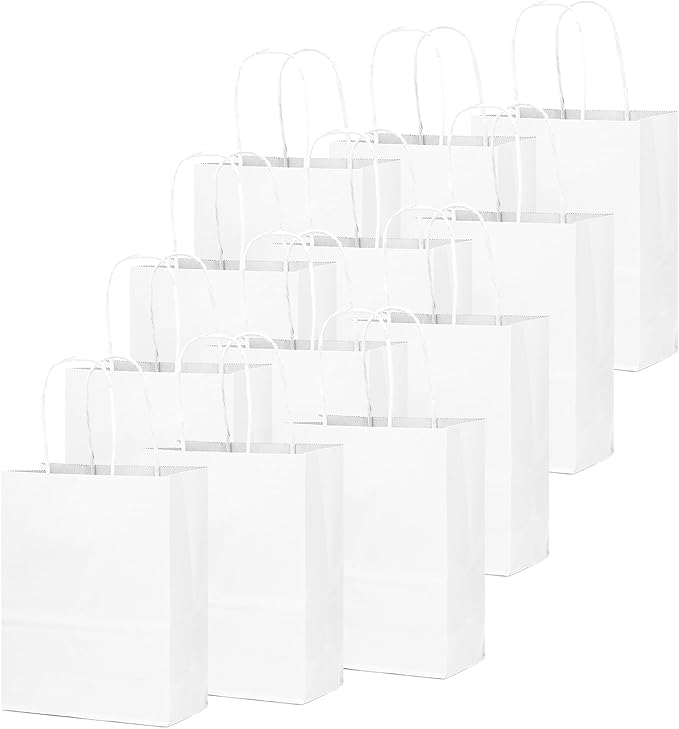 qiqee 50-Packs White Paper Gift Bags - Image 2