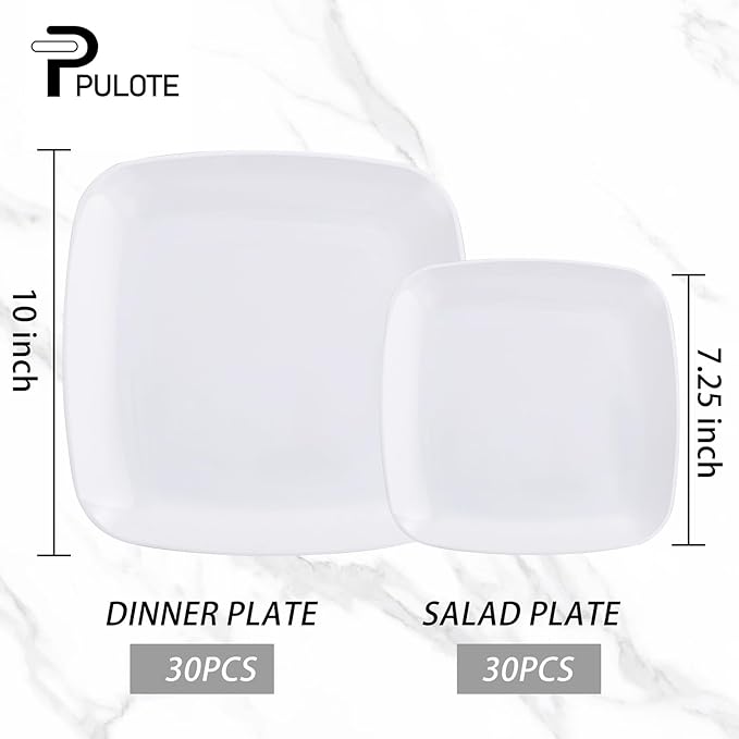 PULOTE 60PCS White Square Plastic Plates Disposable - Image 2