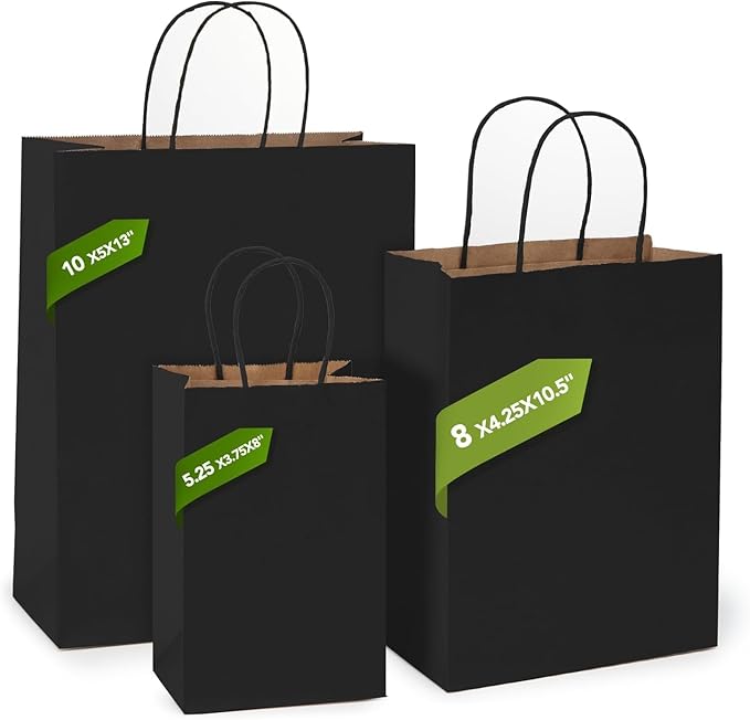 MESHA Gift Paper Bags 400 Pack 8X4.25X10.5 Black Medium Shopping Kraft Bags Bulk - Image 6