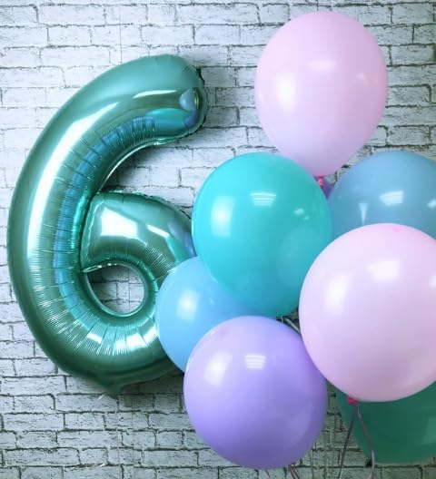 40 Inch Teal Blue Mylar Foil Number 6 Birthday Balloon, Digital Balloons - Image 4