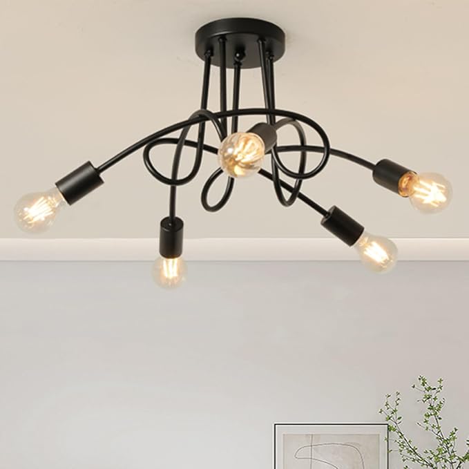 Modern Farmhouse Chandelier, 25 Inch Black Metal Spiral Rustic Vintage Semi by LANPESTING