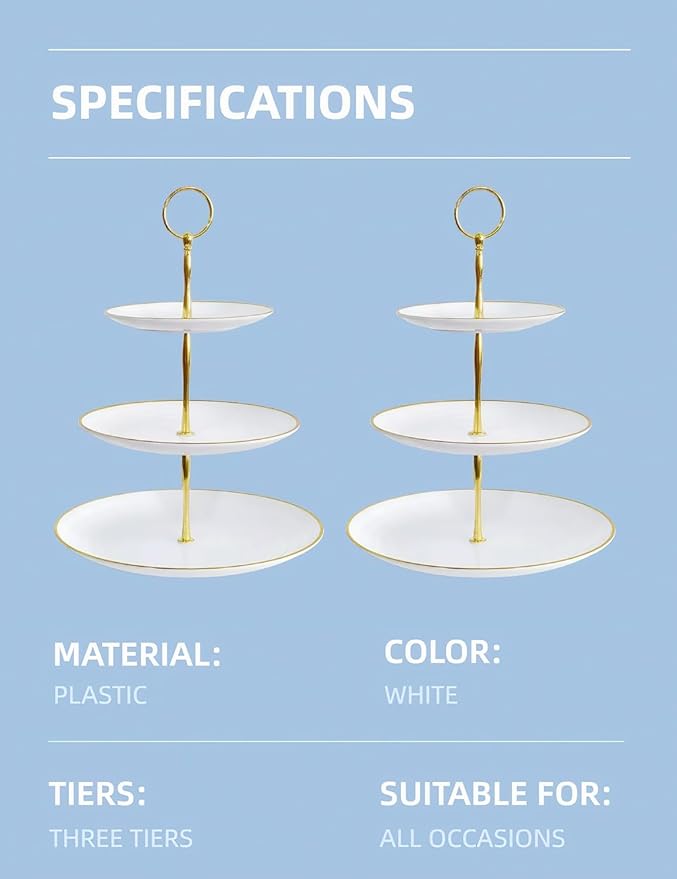 RAUVOLFIA 3 Tier Plastic Cupcake Stand, Tiered Serving Cake Stand, Round White - Image 6
