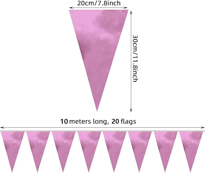 20M/65FT Pink Triangle Pennant Banner Flag Metallic Fabric Bunting Garland - Image 2