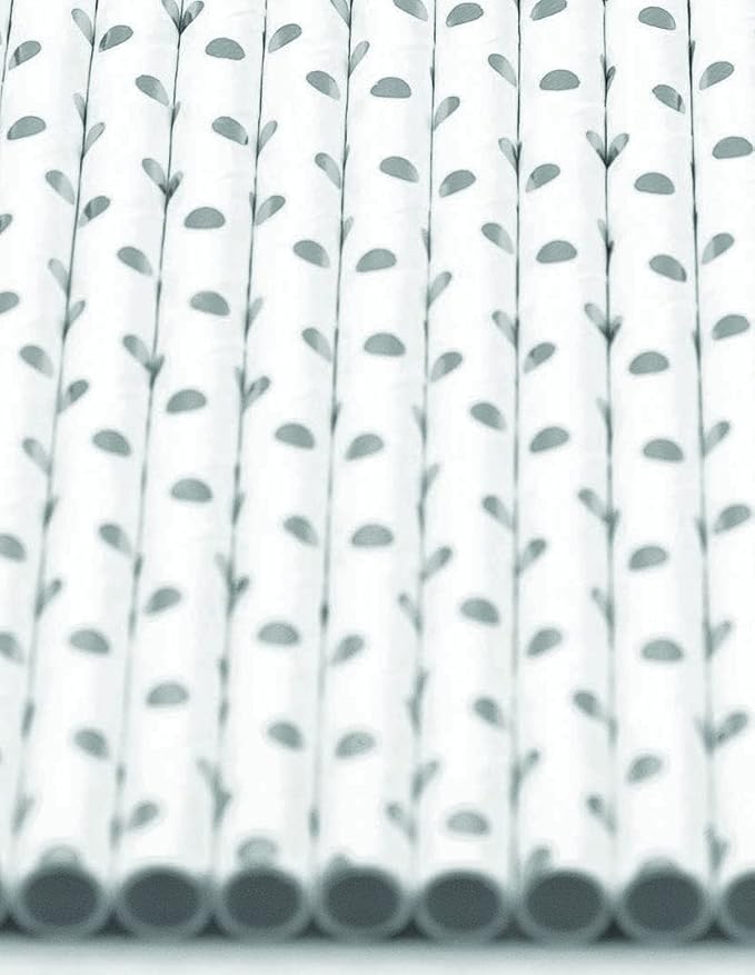 Pack of 900 Silver Polka Dot Foil Biodegradable 4-Ply Paper Drinking Straws - Image 3