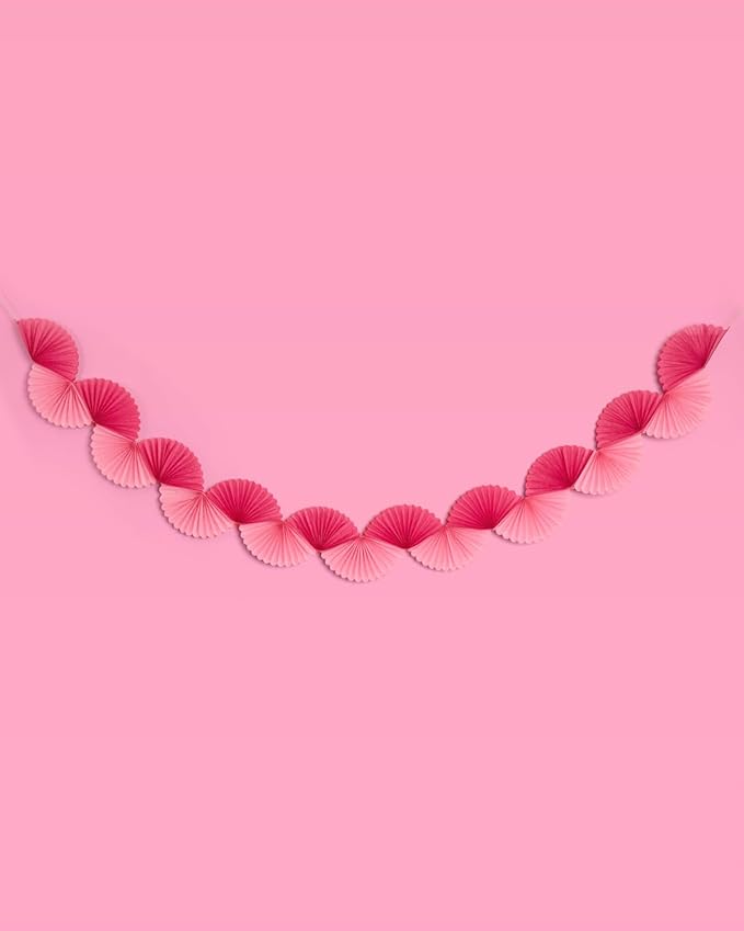 xo, Fetti Pink Paper Fan Garland - 6 Ft. | 3D Bachelorette Party Decorations - Image 2