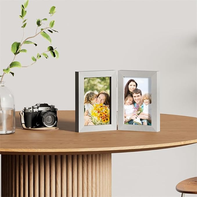 decorUhome Double 4x6 Picture Frame Vertical, Engineered Wood Bifold Photo Frame - Image 7