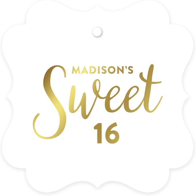 Andaz Press Personalized Fancy Frame Square Birthday Gift Tags, Metallic Gold by AndazPress